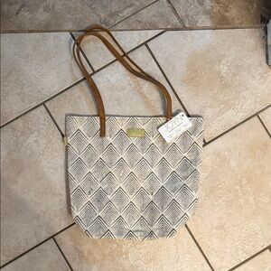 JOYN Women's Geometric Pattern Tote Bag - Green and Tan